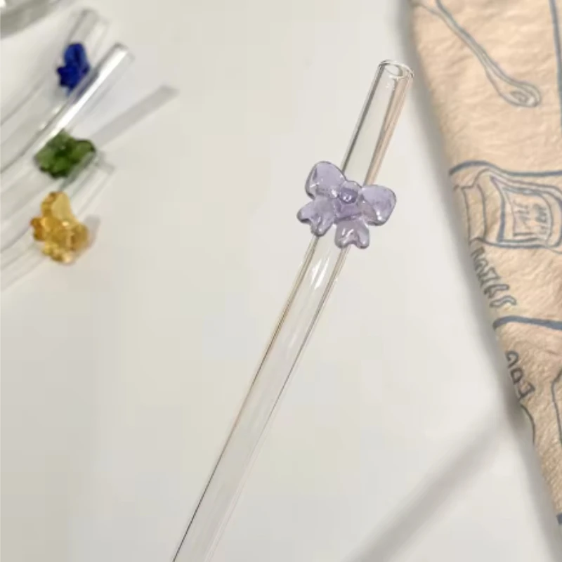 1pc 8mm Glass Straw, Reusable Drinking Straws Cute Butterfly Heat-Resistant Straw for Festival Party Wedding Cocktail Bar Beachs