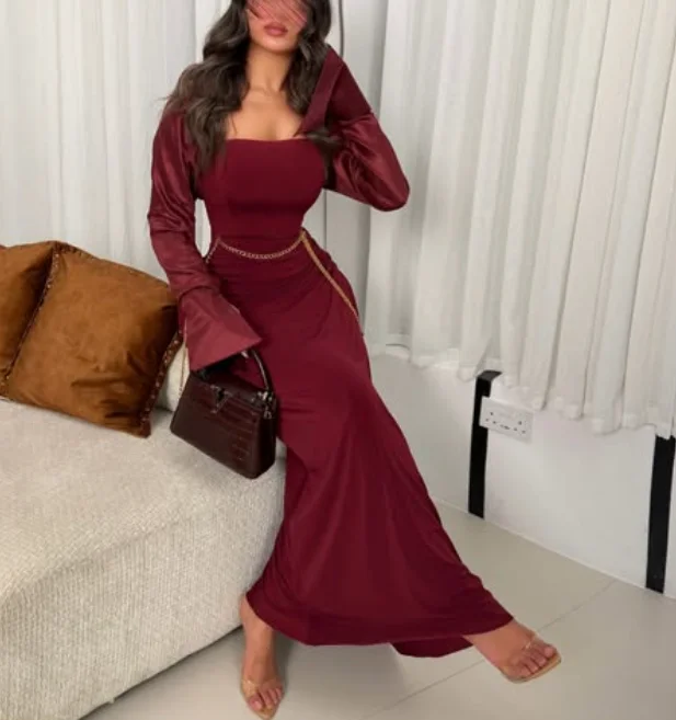 Vestidos Personalizados Sin Tirantes, Largos Hasta el Tobillo, de Manga Larga, Corte A, Para Bodas, Invitadas, Vestidos de Noche Elegantes para Mujer