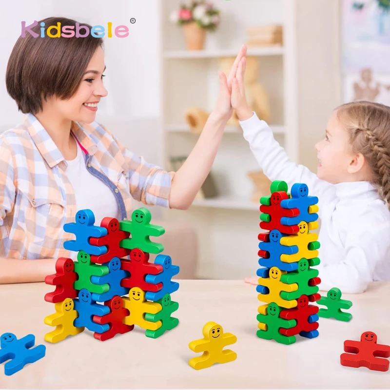 Wood Balance Building Blocks for Kids, Jogos de empilhamento, Brinquedos para crianças, Aprendizagem Educacional, Fine Motor Skill Toy, Montado