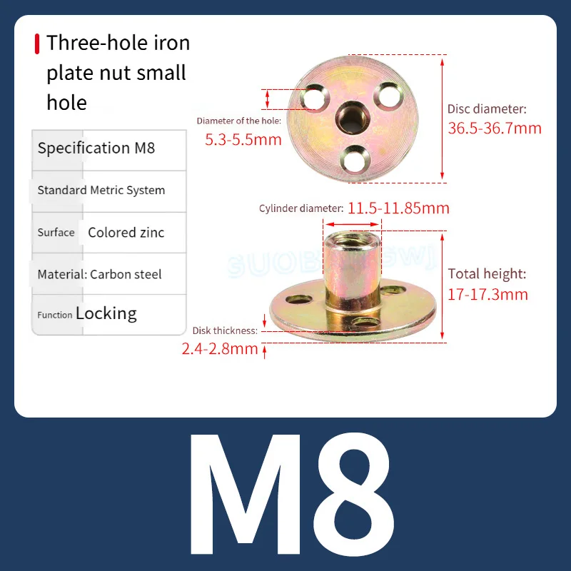 Strength Galvanized Triple-Hole Flange Lock Nut for Furniture, Anti-Loose Fastener for Sofa Legs Bed Frame, Tightening Clamp Nut