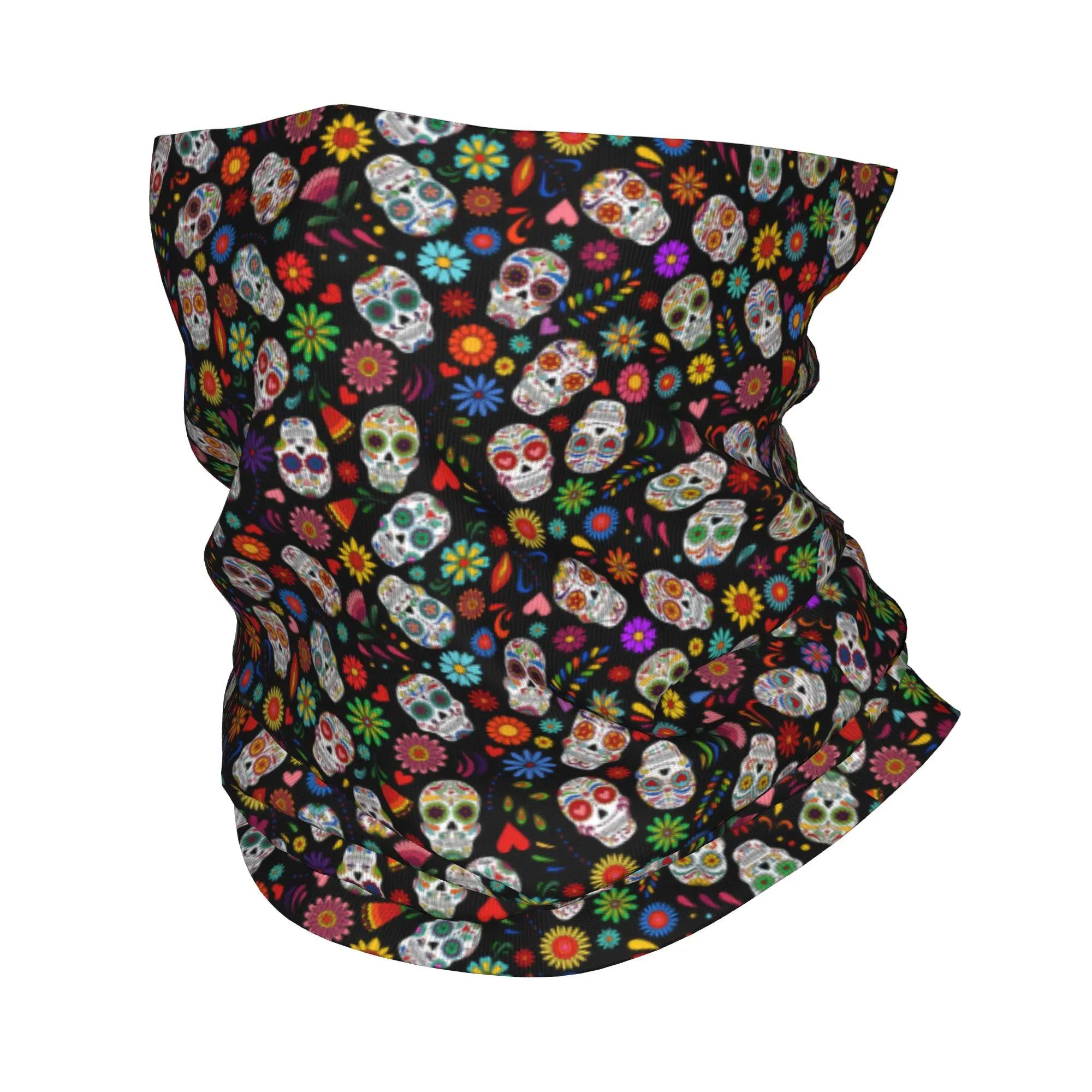 Mexican Flowers Day Of The Dead Sugar Skull Neck Gaiter Women Men UV Protection Winter  Bandana Scarf for Cycling