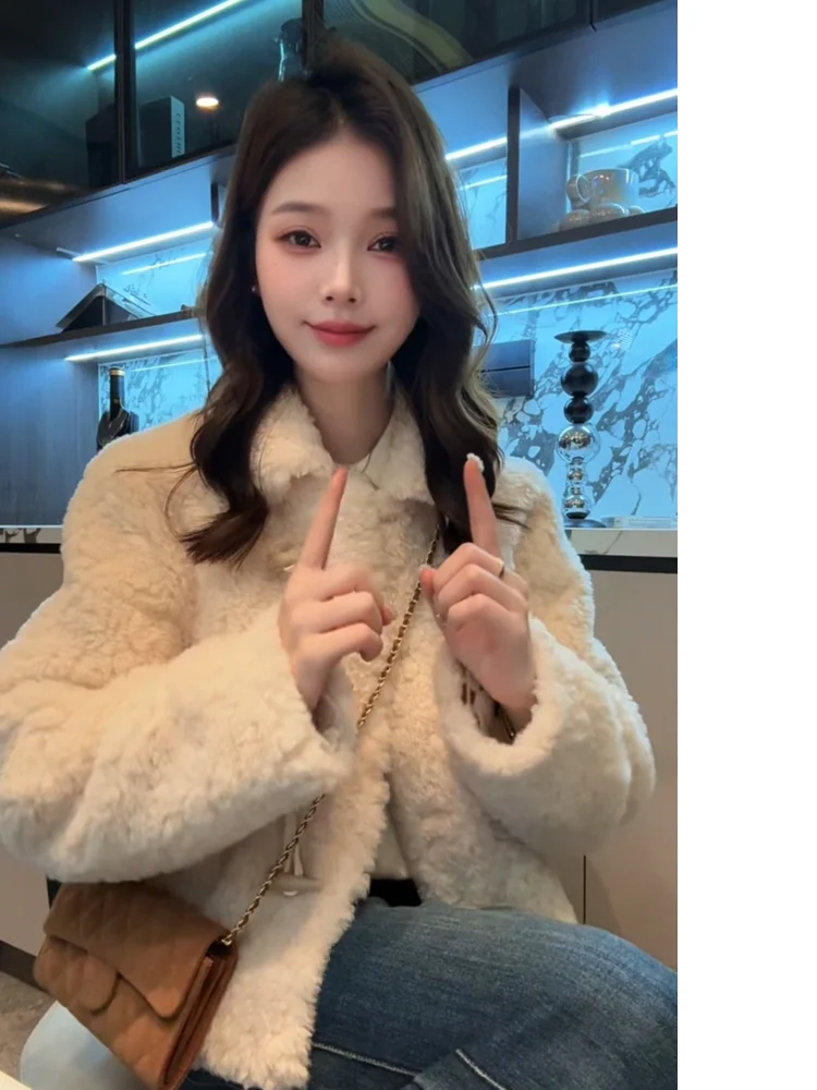 

Xuanxuanchen Winter ort Thiened Women's Coat Luxury Fur Jaet with Horn Buttons Autumn Winter Outerwear 92