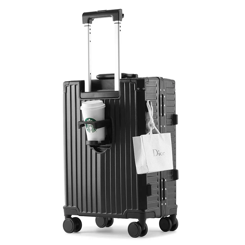 Business Travel Suitcase On Wheels Trolley Case Front Opening Computer Bag Password Box With Mobile Phone Holder Rolling Luggage