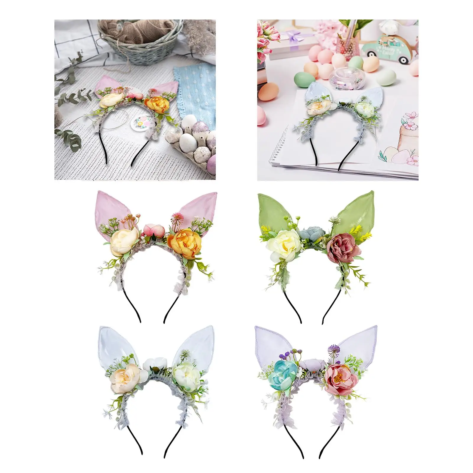 Orelhas de coelho da páscoa bandana headwear para mulheres meninas flor hairband acessórios para o cabelo argola para o dia das bruxas casamento aniversário
