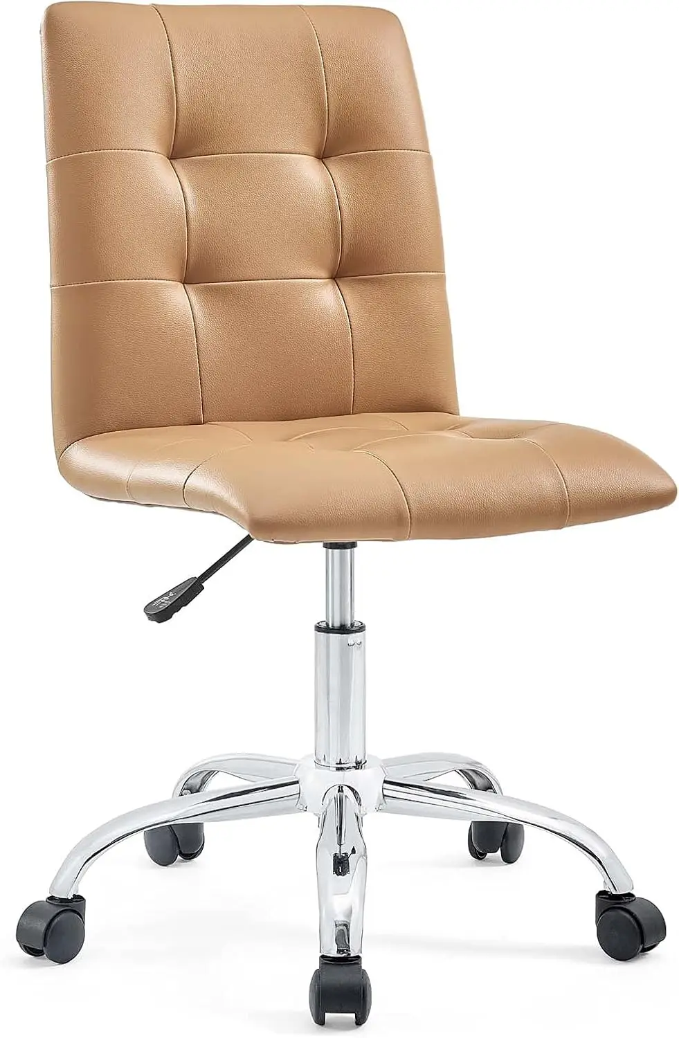 

Tan Ribbed Armless Swivel Office Chair with Mid Back Support for Conference Rooms
