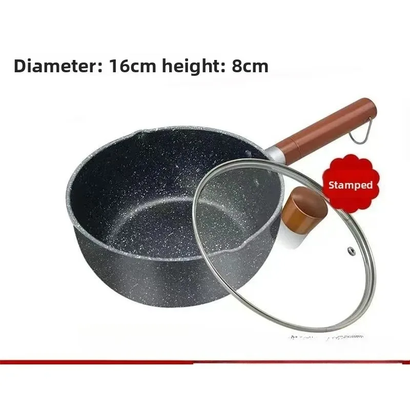 Cacerola antiadherente de 14cm/16cm con mango de madera y boquilla para verter, ideal para salsas y leche, para cocina doméstica, ¡Novedad!
