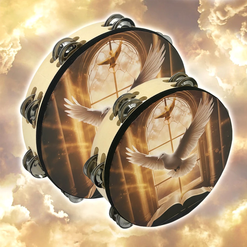 Peace Dove Church Double couche tambourin à main 8/10 pouces main secouer tambourin Instrument de Percussion danse main Clap tambour
