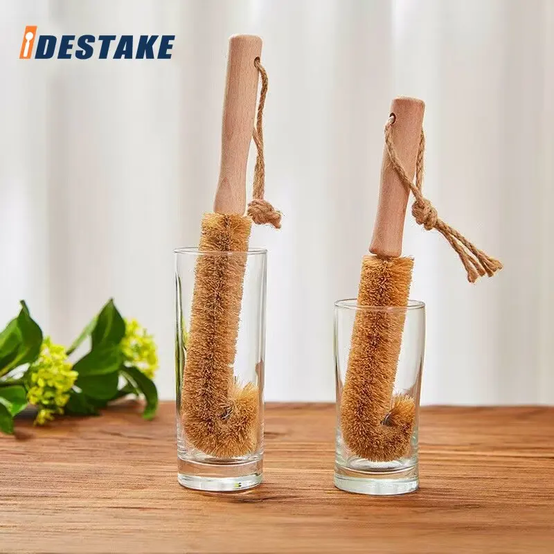 Kitchen Cleaning Tools Drink Bottles Glass Scrubber Cleaning Brush  Bamboo Coconut Palm Dish Cup Cleaning Brush with Long Handle