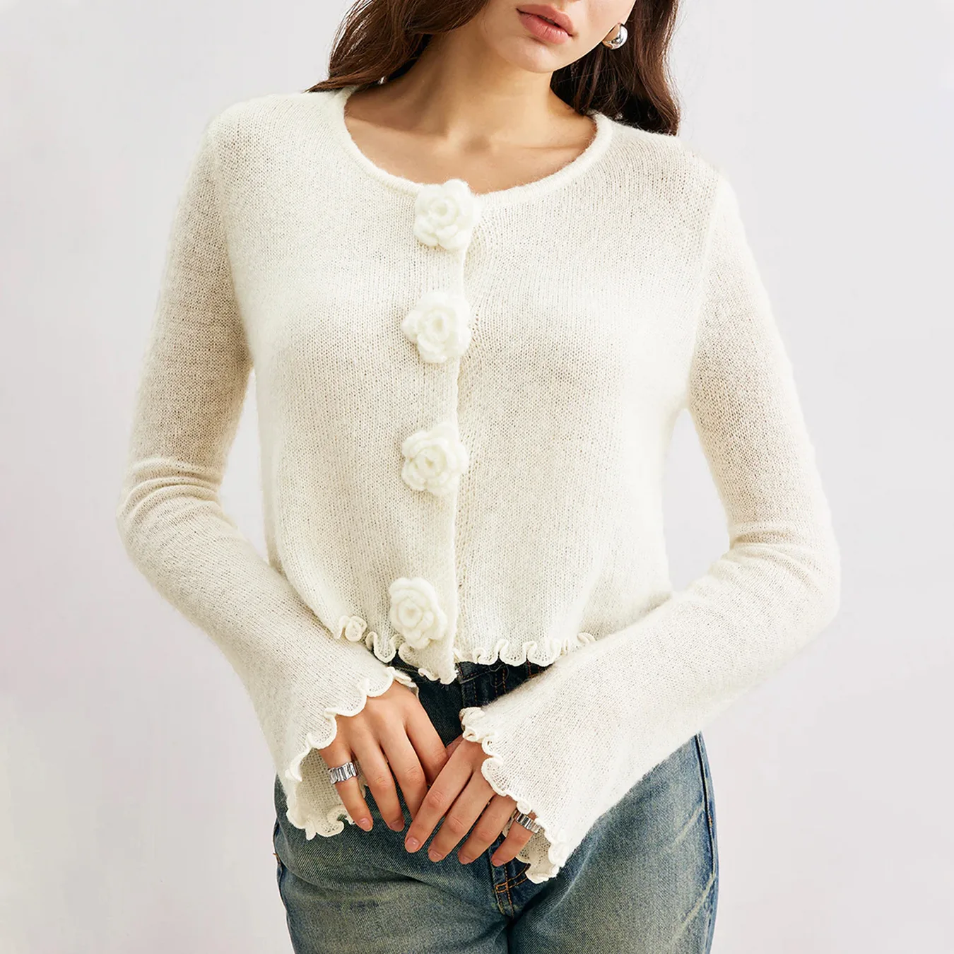 Sweater women's 2025 autumn/winter new three-dimensional flower slim fungus pullover women's cross-border knitted top