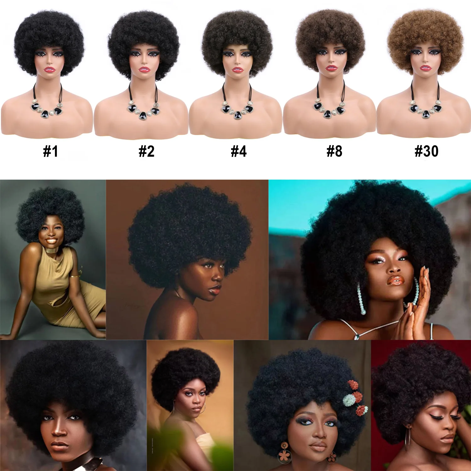 

Synthetic Afro Wig Short Fluffy Hair Wigs for Black Women Kinky Curly Hair for Party Dance Cosplay Wigs with Bangs