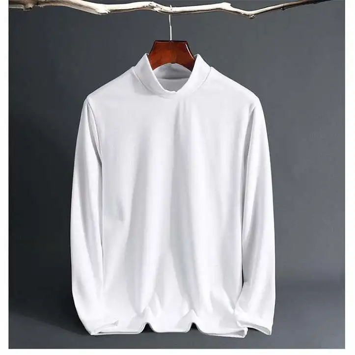 

Men's Thermal Long Sleeve Shirt Mid-Neck Thickened German Velvet Inner Wear Autumn Winter T-Shirt Pure Color Home Clothes