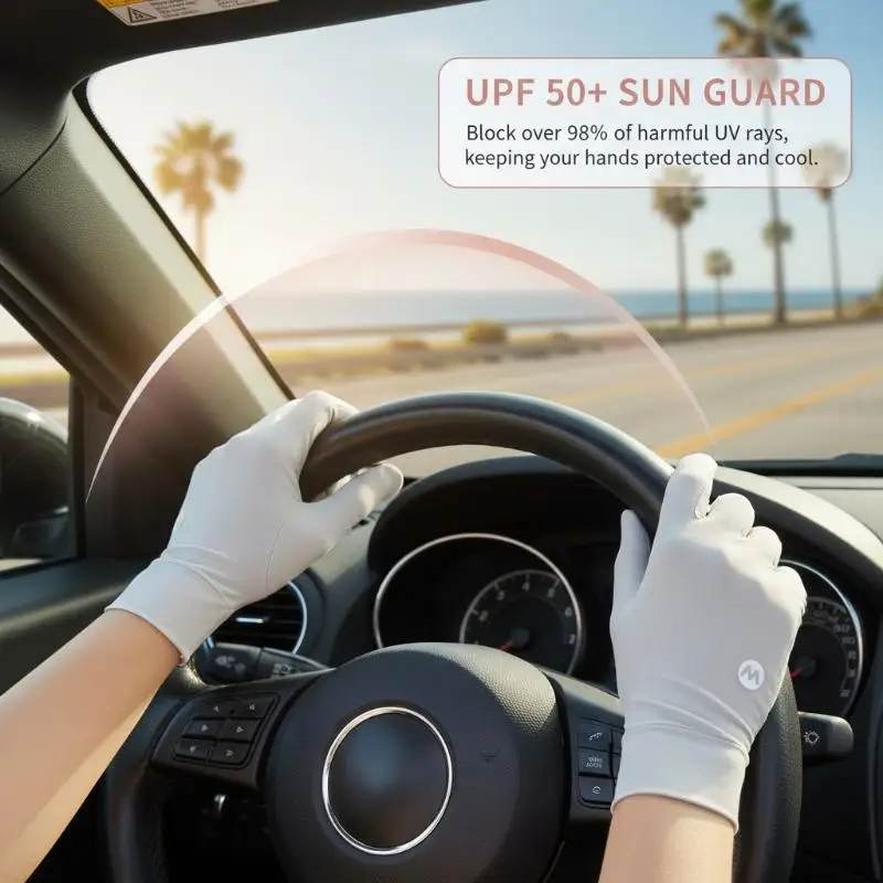 Women Ice Silk Gloves 1 Pair Summer UV Proof Sunblock Gloves for Cycling Driving and Outdoor Adventures