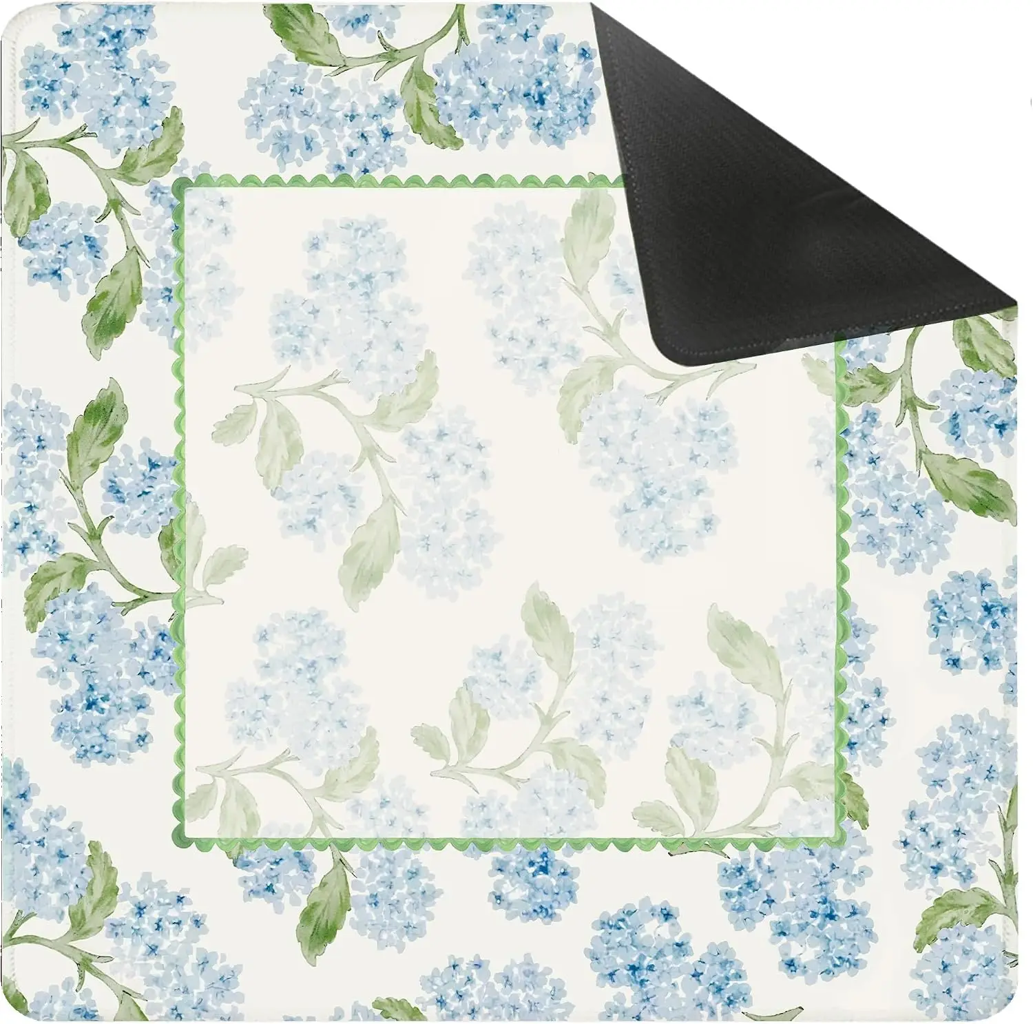 Mahjong Mat Blue Hydrangea Floral Anti Slip Table Mat 31.5 Inch For Mahjong Poker Games with Carrying Bag
