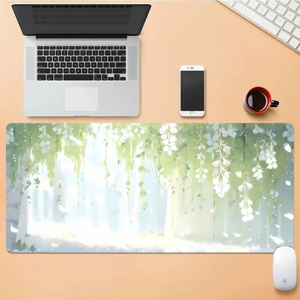 

Little White Flower Mouse Pad Desk Mouse Pad Cute HD Desk Pad Extended Gaming Keyboard Mats Large XXL Gamer Mousepad 90x40