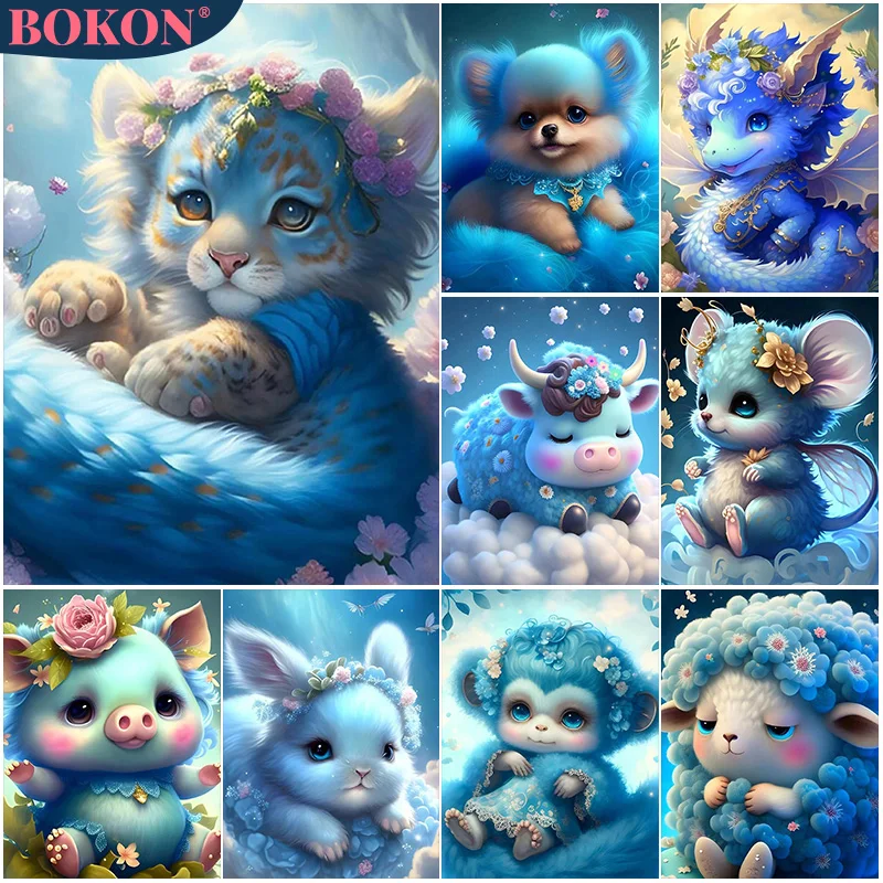 

Animal 5D Diamond Painting Blue Series Cute Zodiac Full Diamond Mosaic Diamond Embroidery Kit DIY Rhinestone Home Art Decoration