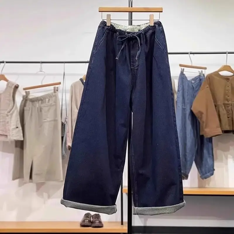 

Мужские джинсы свободного кроя в стиле ретро, американские, с эластичным поясом на шнурке, больших размеров, весна-осень, широкие штанины, 300 Pou