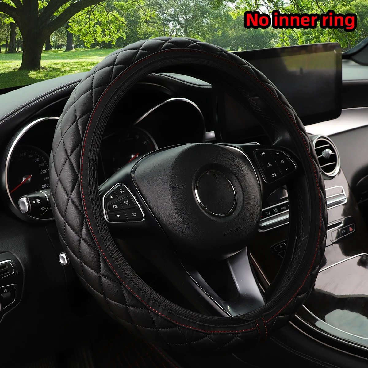 A PU embroidered leather skin leather stereo car without inner ring steering wheel cover fits 14.5-15 inch automotive supplies