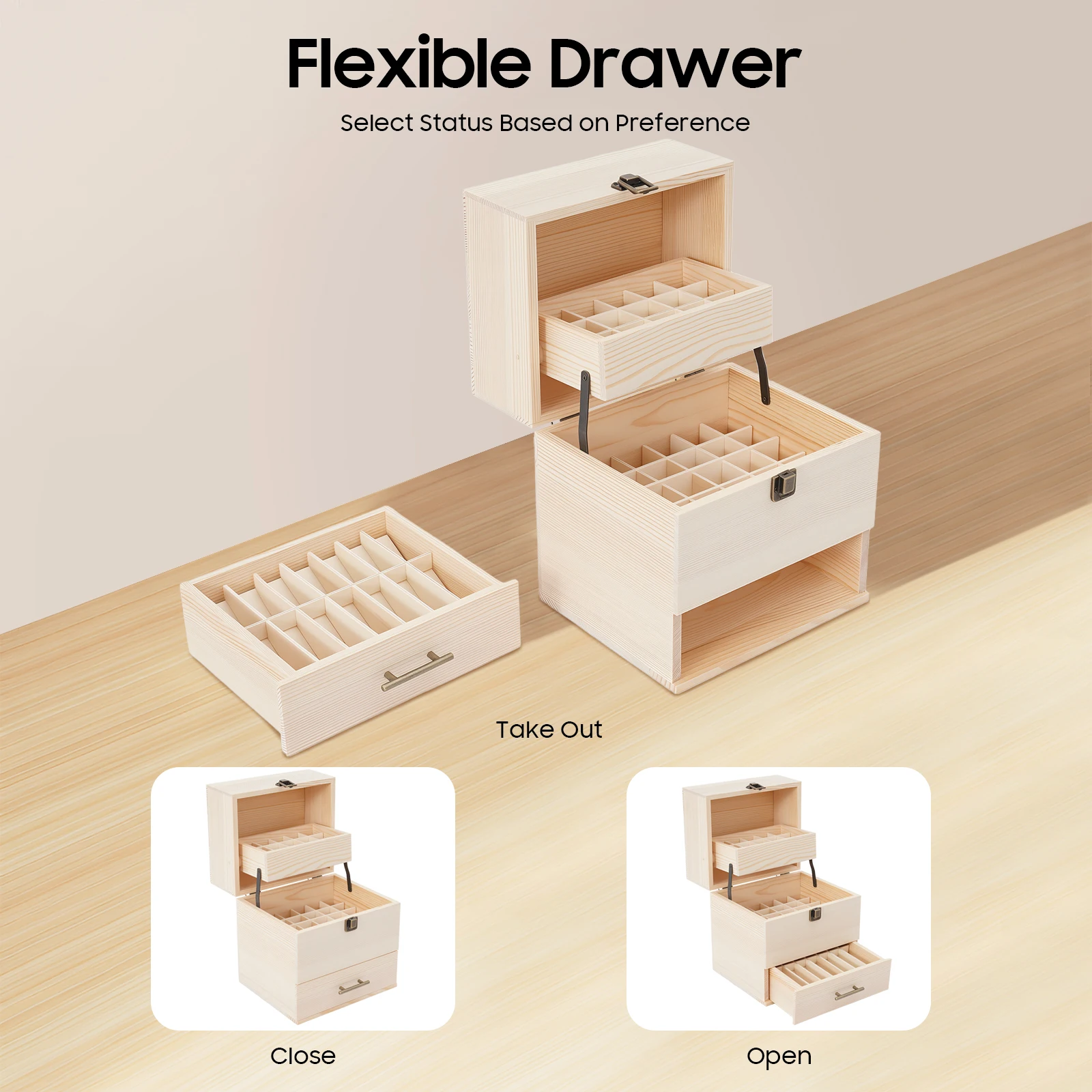 3 Tier 8.46*7.28 Inches Essential Oil Storage Organizer with 59 Slots and Latch Lock for 0.5 Oz and 0.3 Oz Roller Bottles