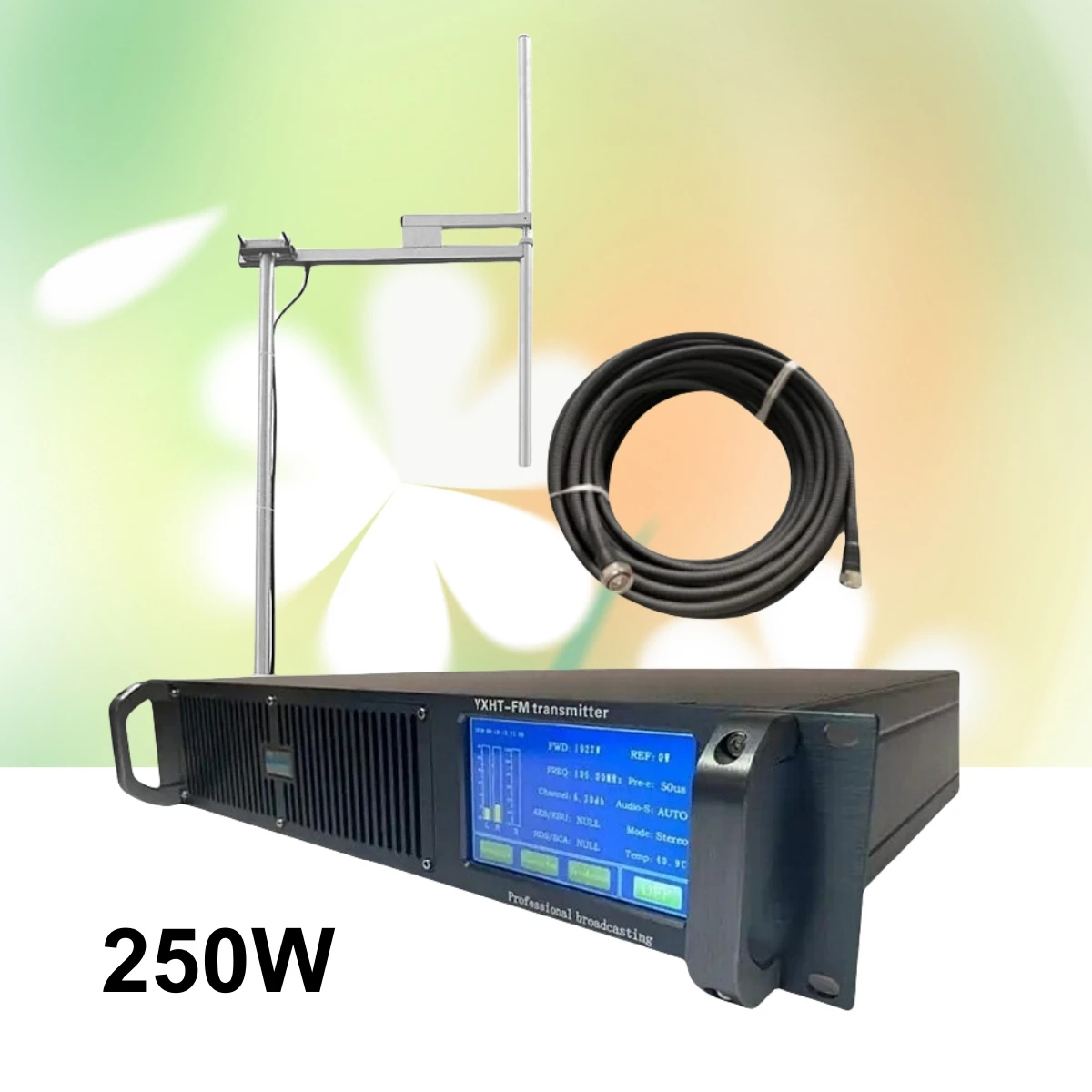 

250W FM Broadcast Transmitter Complete Kit YXHT-2 - 1-Bay Antenna + 30M Cable for Radio Station