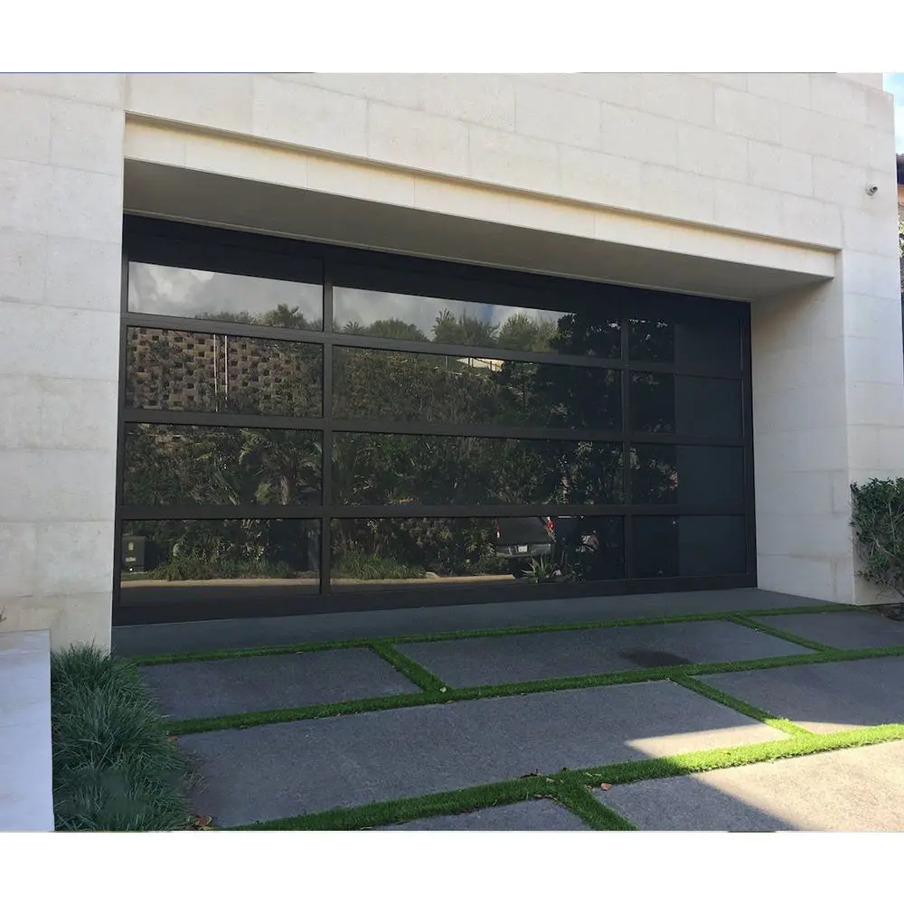 Customized Pure Aluminum Garage Door and Aluminum Frame Tempered Glass Garage Doors Motor Drive Intelligent Garage Doors