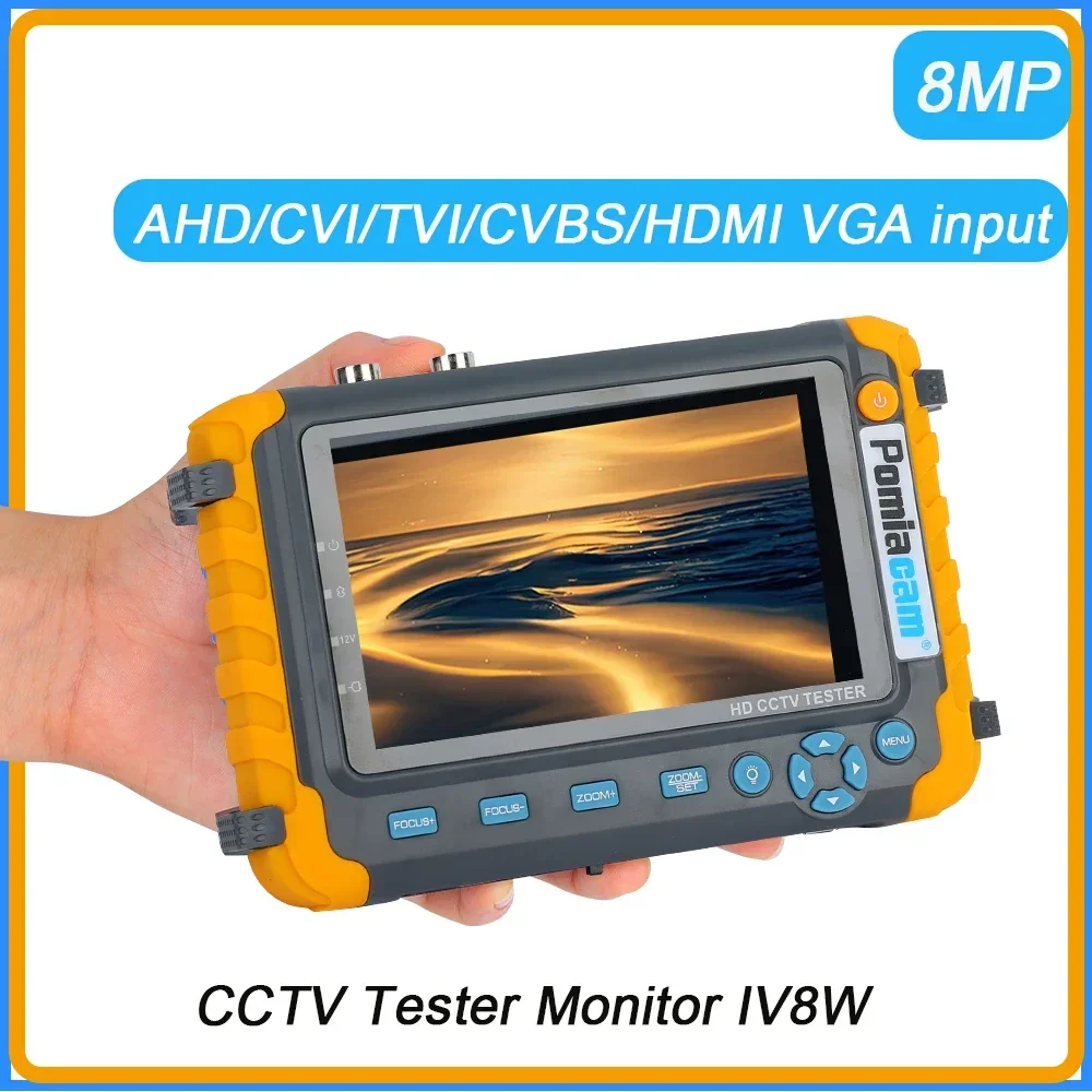 

IV8W CCTV Tester 5Inch Monitor HDMI/VGA Input CVBS 8MP AHD/CVI/TVI 4-In-1 Camera Tester Portable Tester Support PTZ Audio