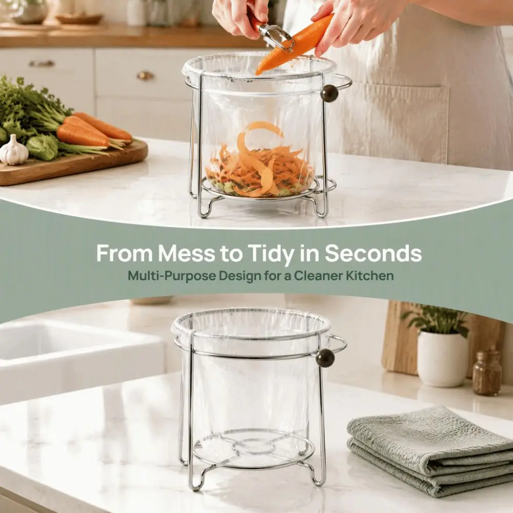 Stainless Steel Garbage Bag Holder Space Saving Portable Trash Bag Rack Multifunctional Countertop Garbage Bag Stand
