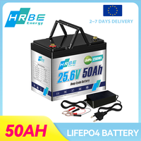 HRBEEnergy 24V 50Ah LiFePO4 Lithium Battery with 1C Max Continuous Discharge,Deep Cycle for High-Power Motors,Equipment&RV