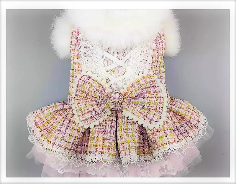 Handmade Dog Clothes Pet Supplies Imitation Rabit Hair Collar Coat Dress Rich Young Lady Style Unique Apparel Festival Party