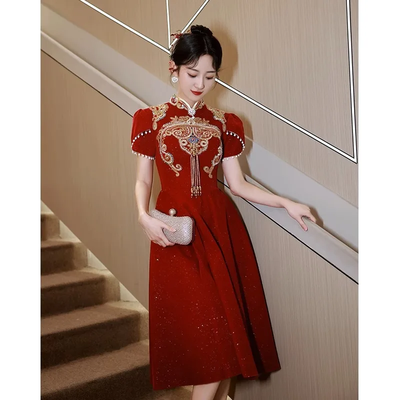 

Yourqipao New Chinese-style Cheongsam Toast Clothing 2023 New Summer Improved Wedding Engagement Dress Bride Back Door Clothing