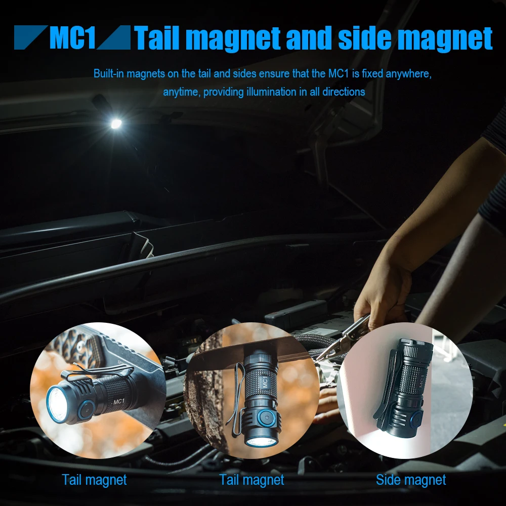 Trustfire MC1 Usb Rechargeable Flashlight 1000Lumen EDC LED Lamp Magnetic 2A Fast Charging Work Torch Light with Magnet Lantern