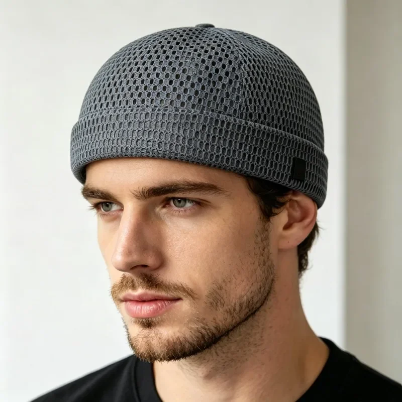 2026 New Mesh for Men, Ultra Breathable Quick Dry Docker Hat, Lightweight Hollow Out Streetwear Beanie for Daily & Sports