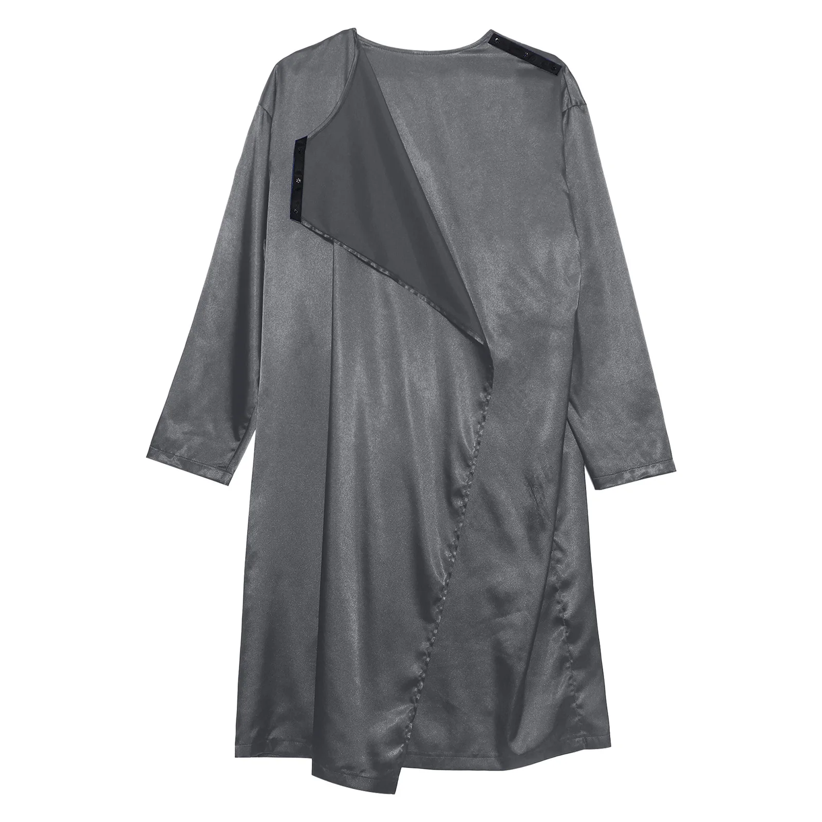 

Men Satin Elderly Adaptive Pajamas Sleeping Robe Open Full Back V Neck Long Sleeve Loungewear for Alzheimer Caring Special Needs