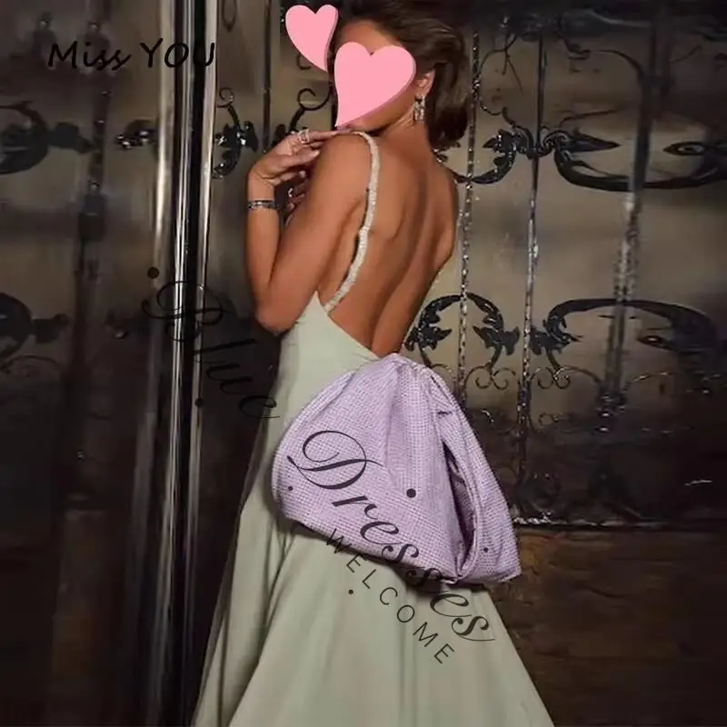 customized Dress Green Beading Purple Bow Sexy Backless Elegant Vintage Formal Occasion Evening Party Gowns view 3