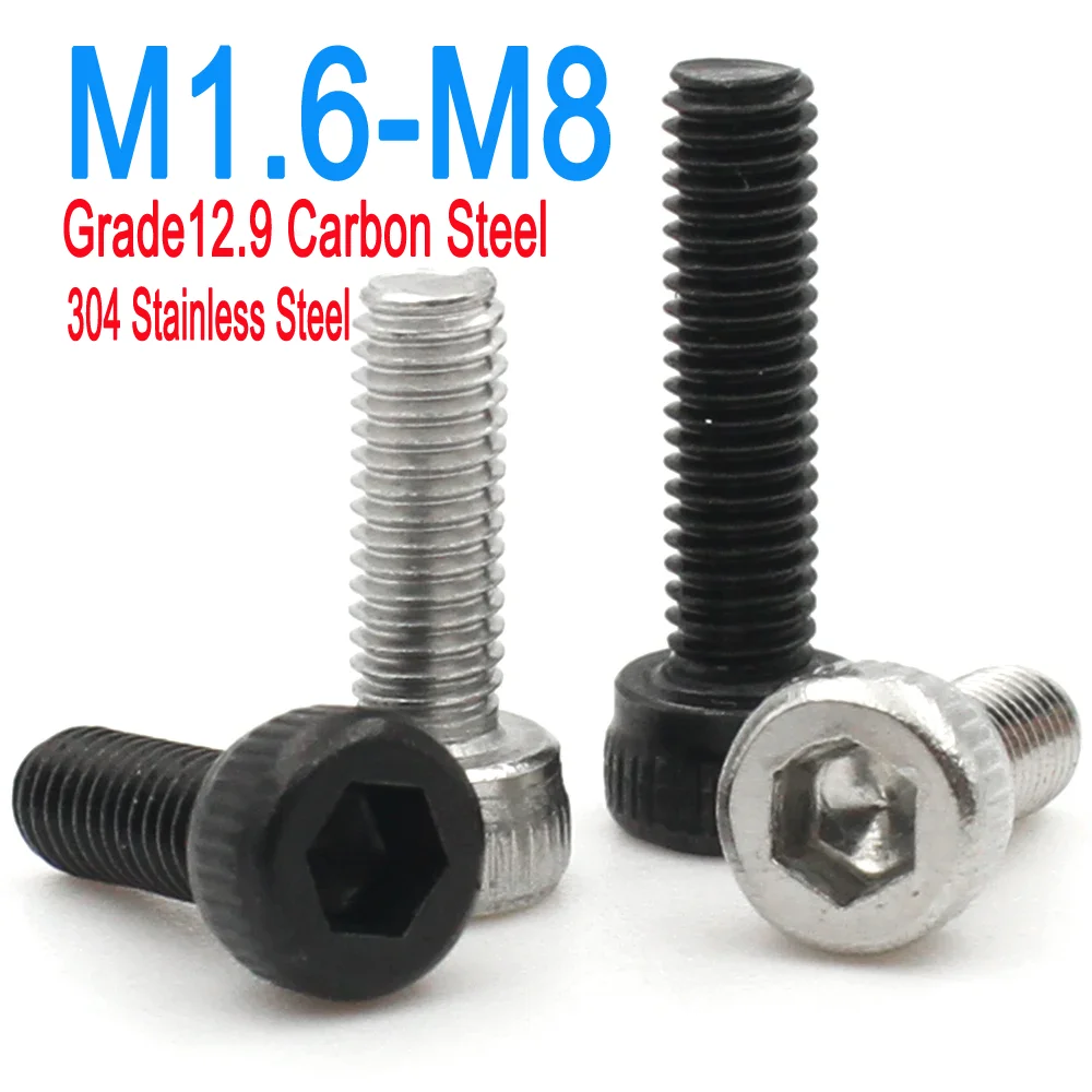 

DIN912 M1.6 M2 M2.5 M3 M4 M5 M6 M8 A2-70 304 Stainless steel Grade12.9 Black Steel Hex Socket Cap Head Screws Bolt 5-50PCS