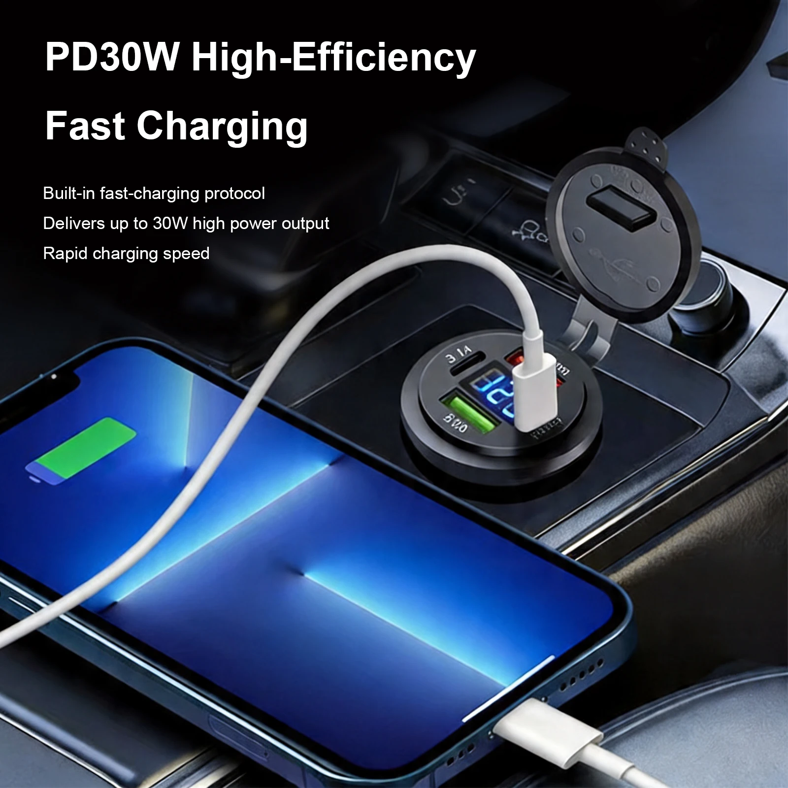 12-24V Car Charger Socket with Switch & Voltmeter Motorcycle USB Charger Suitable for Boat Golf Cart RV Motorcycle Truck