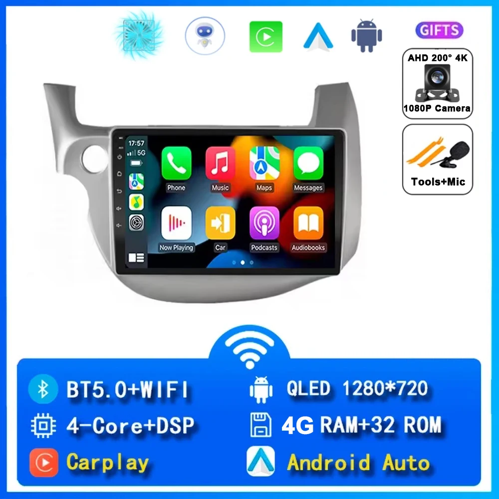 10 "Autoradio Radio Voor Honda Fit Jazz 2007 - 2014 2din Android 15 Carplay Multimidia Video Player Navigatie GPS Head Unit