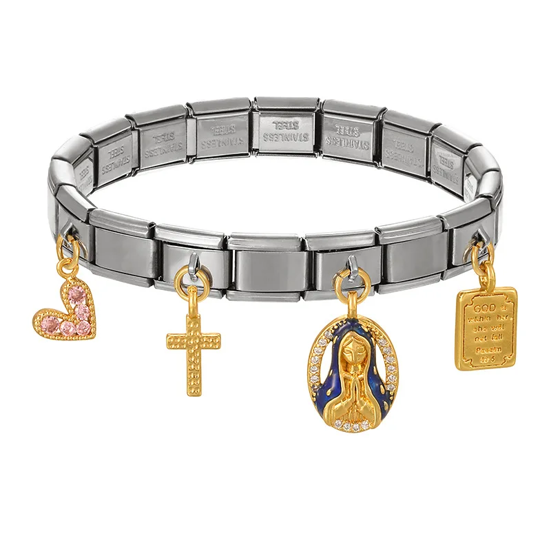 2025 تصميم جديد الصليب الكتاب المقدس مريم العذراء القلب المعلقات الإيطالية سحر وحدات أساور للنساء الرجال الهدايا #6