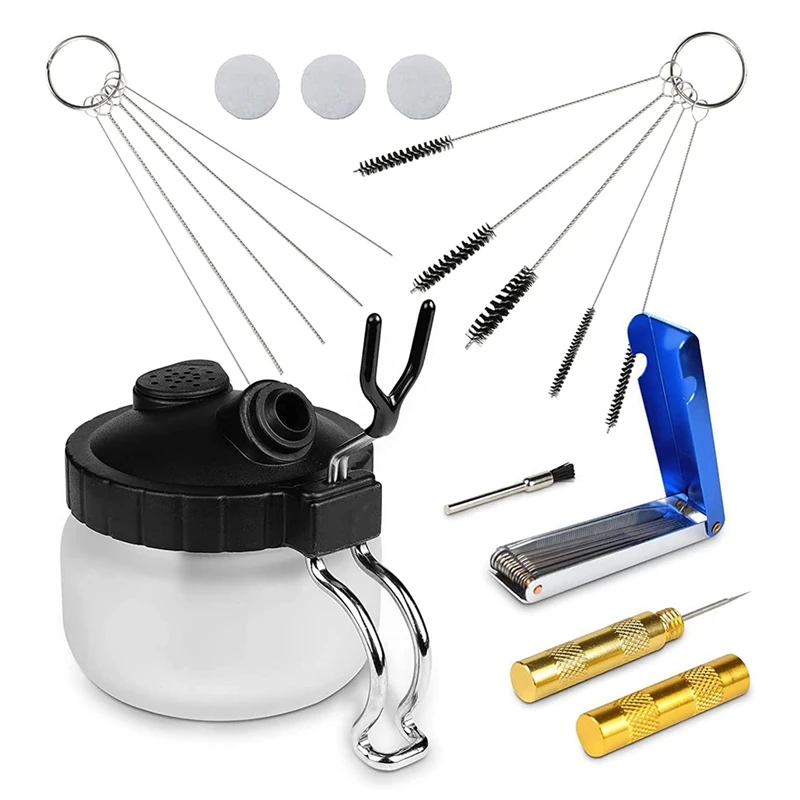 

13 Piece Airbrush Cleaning Kit Airbrush Clean Pot Airbrush Glass Cleaning Jar With Holder, Mini Brush Head