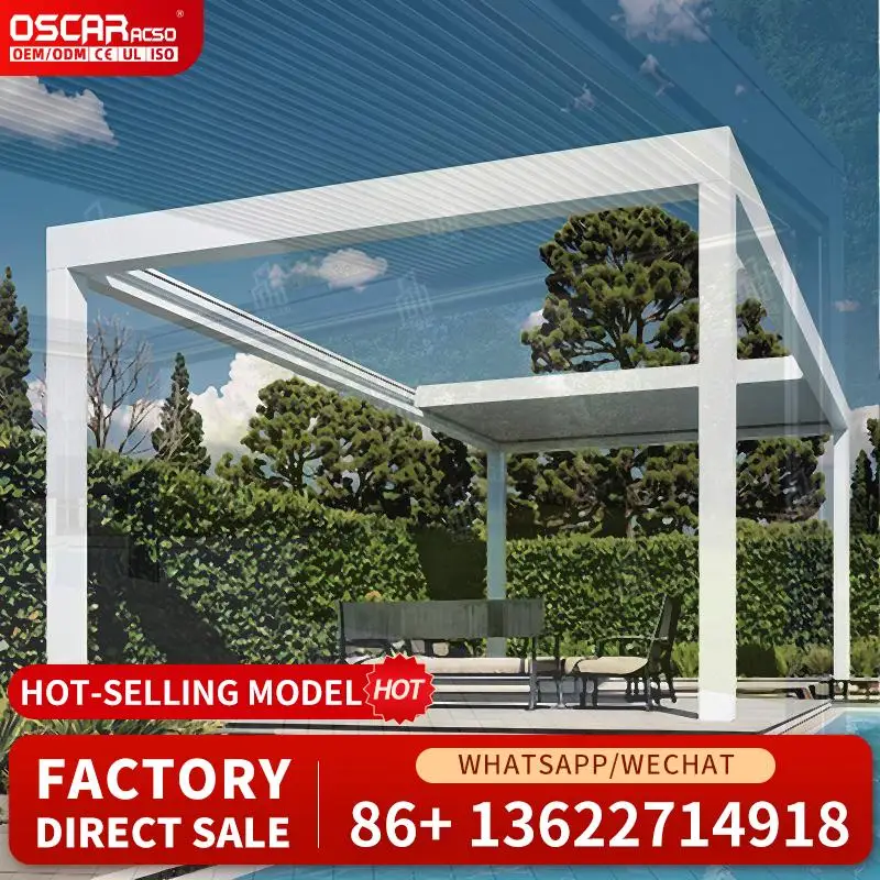 Waterproof Electric Bioclimatic Louvered Aluminum Canopy Panel Slats for Building Deck Villa Roof in Outdoor Scenarios pergolas