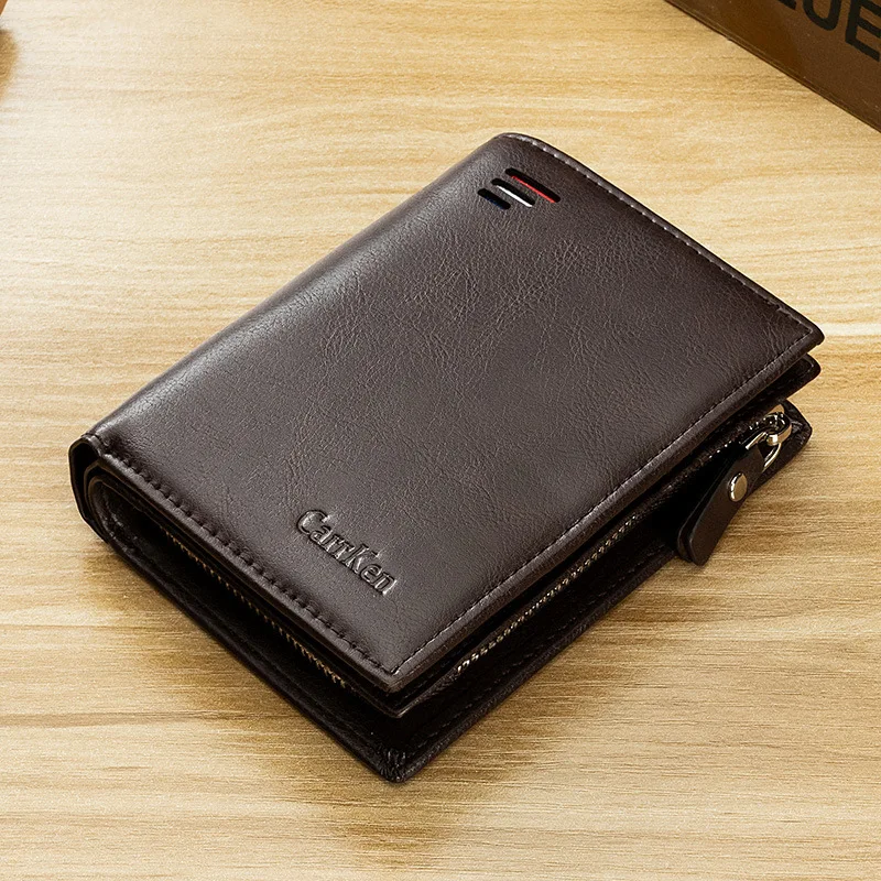Vintage Multi-Function Men's Wallet Short Zipper Male Coin Purse Large Capacity Card Holder Wallet Business Money Clip