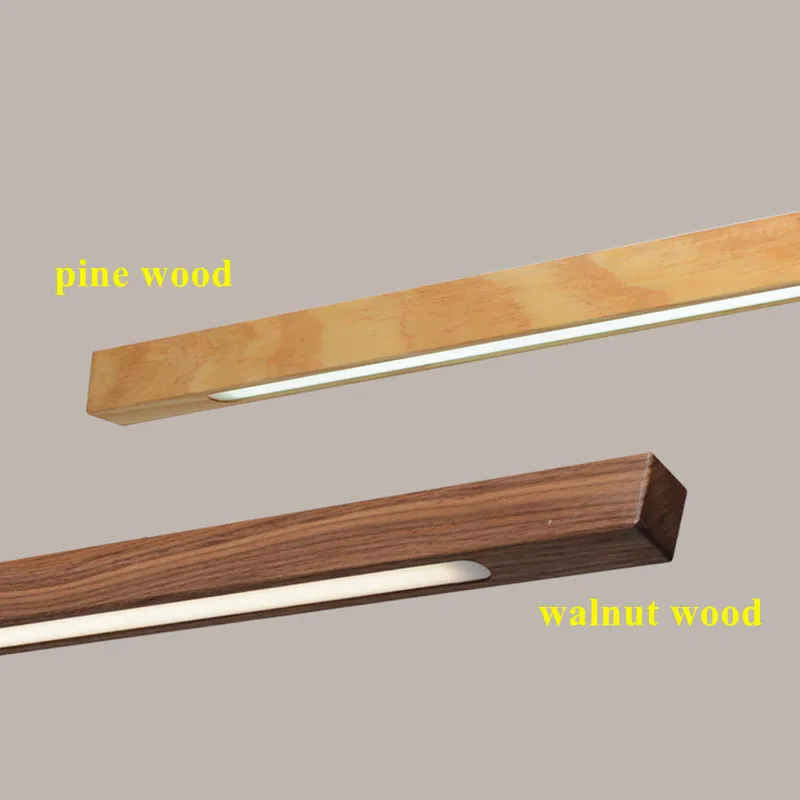 Remote Control Dimming Solid Wooden Pendant Lamp For Dining Room Kitchen Shop Long Strip Minimalist Hanging Indoor Lighting