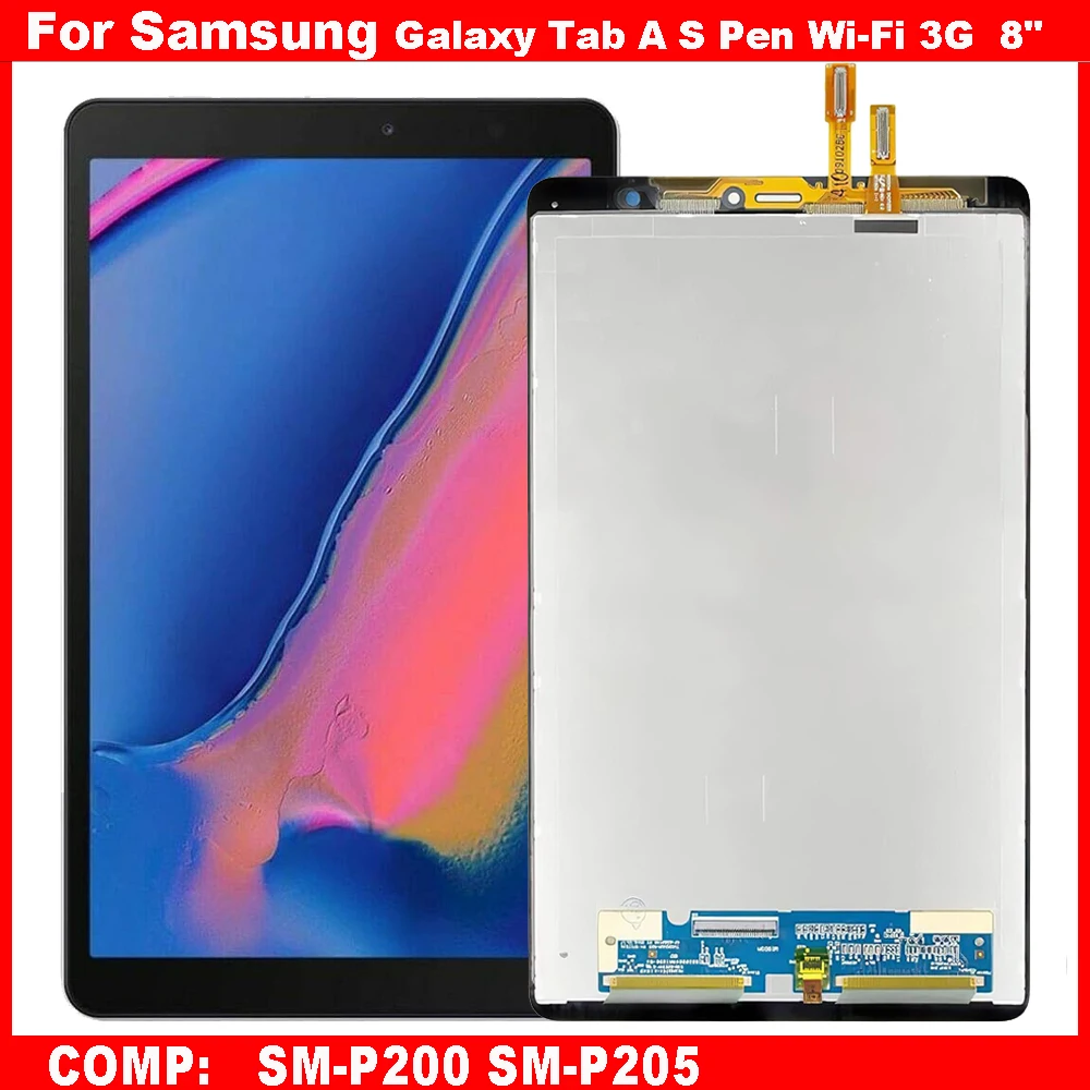 

NEW For Samsung Galaxy Tab A S Pen Wi-Fi 3G SM-P200 SM-P205 P200 P205 8" LCD Display Touch Screen Digitizer Glass Assembly