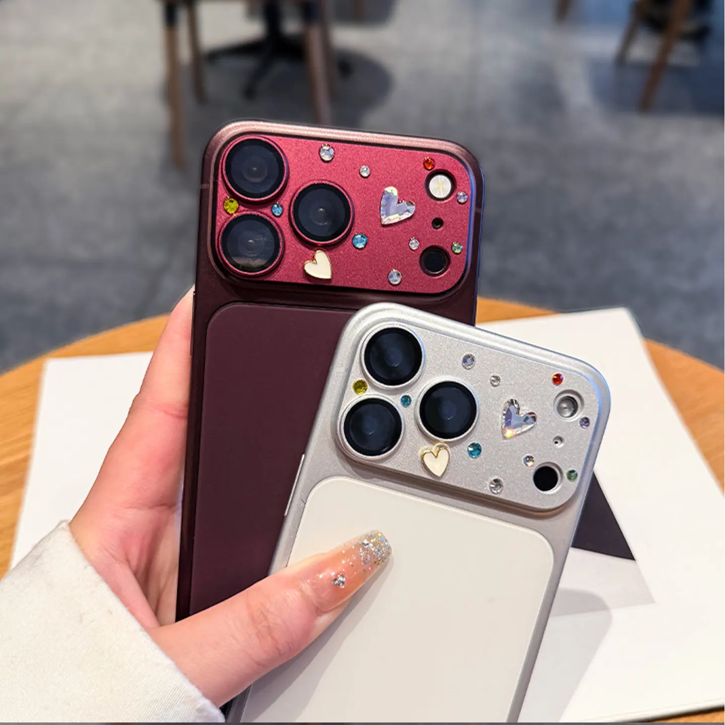 3/2/1PCS Matte Diamond Heart Lens Protective Film For iPhone 18 17 Pro Max Full Coverage Ultra-Thin Anti-Drop Metal Frame Covers