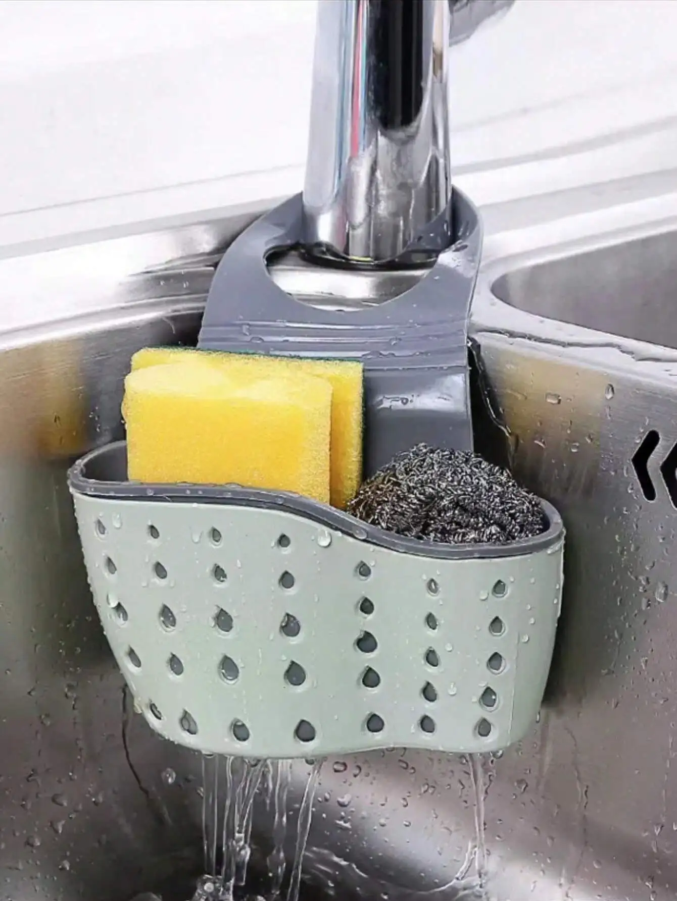 

1pc Kitchen Organizer, Adjustable Snap Sink Sponge Holder, Kitchen Hanging Drain Basket, Kitchen Gadget