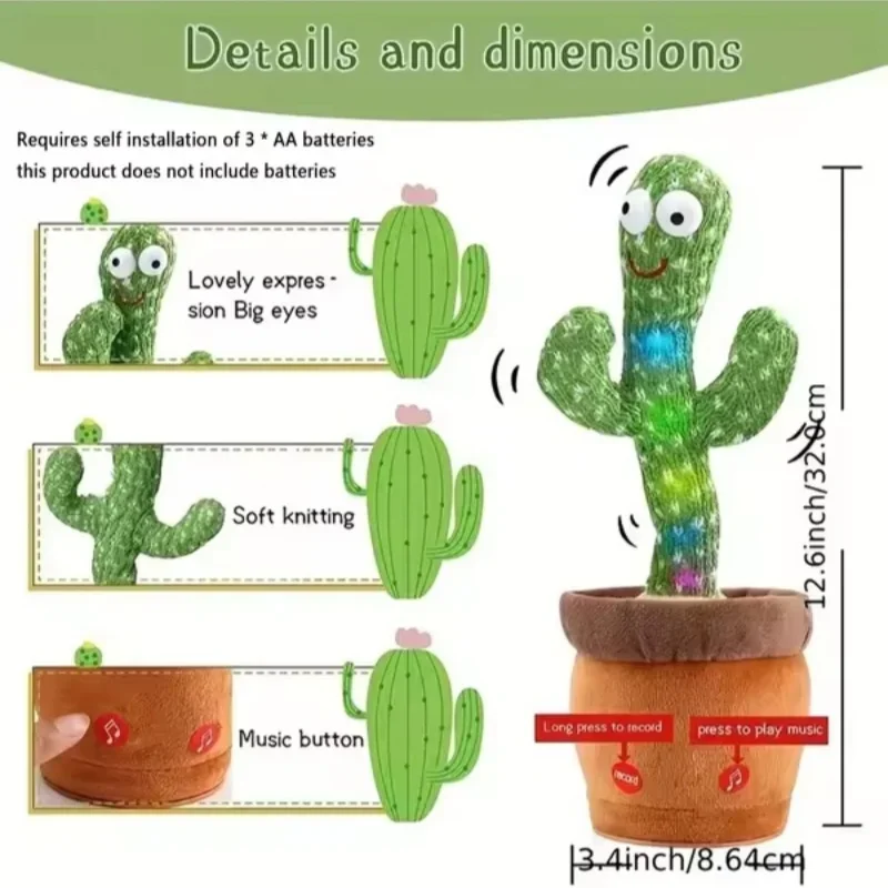 Kids Dancing Talking Cactus Toys Interactive Talking Sunny Cactus Electronic Plush Toy Home Decoration for Children Xmas Gifts