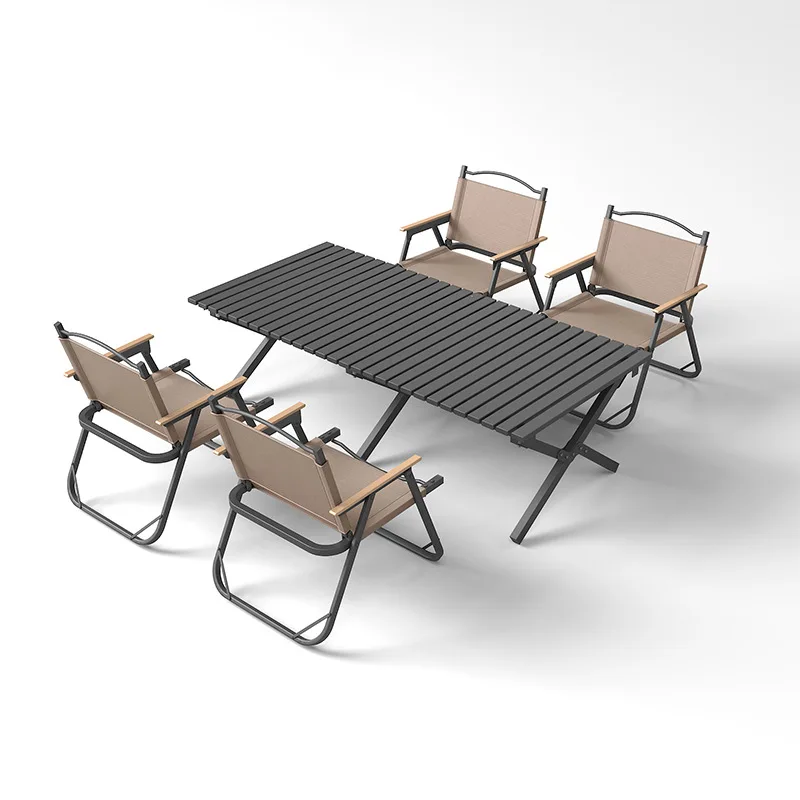 Egg roll table carbon steel camping ultra-light leisure table portable picnic table and chair equipment full set