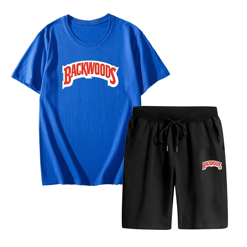 

2025 Spring Summer Mens Trend T-shirts and Sport Fifthpants High Quality Male Daily Casual Jogging Suit Round Neck Top 2pcs Set