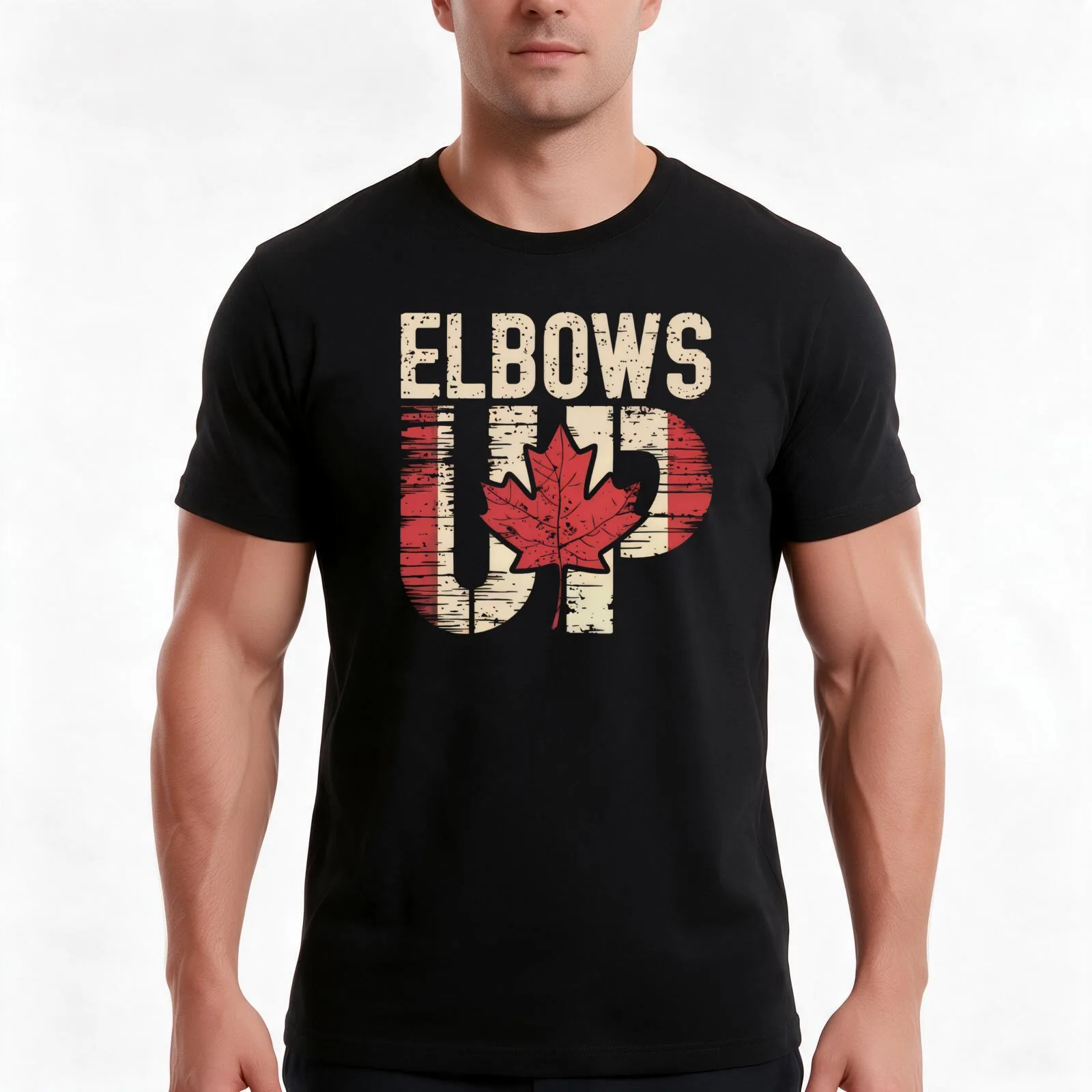 Elbows Up Canada T-Shirt, Summer Casual Cotton Tee, Oversized Streetwear Tops, Vintage Graphic Print, Loose Fit Short Sleeve