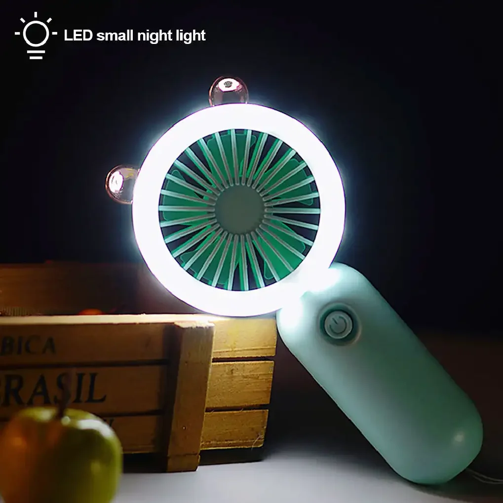 

USB Handheld Mini Fan Foldable Portable Neck Hanging Fans 3 Speed USB Rechargeable Fan With LED Small Night Light Summer Gifts