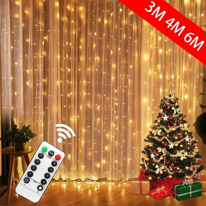 LED Christmas Lights Fairy String Lights tenda ghirlanda USB festone decorazione natalizia a distanza per la casa capodanno 2025 all'aperto